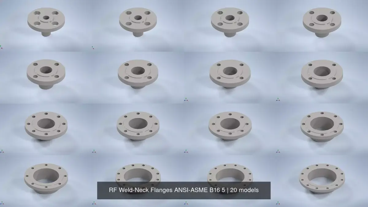 NPS BW RF Weld-Neck Flanges ANSI-ASME B16 5 3D Model Pack