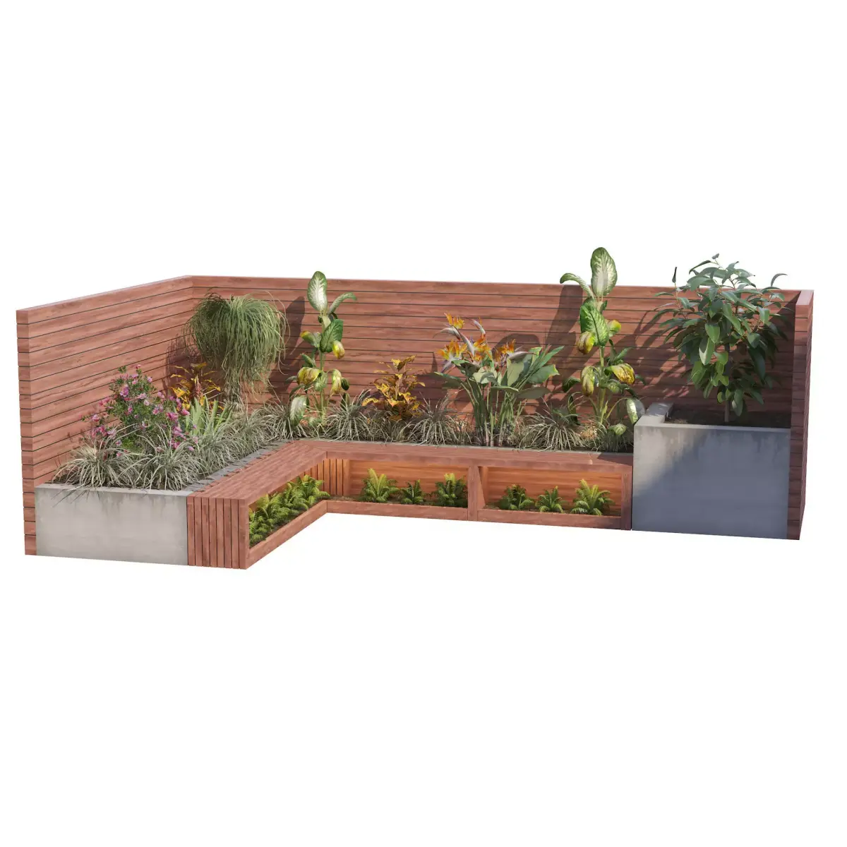 Corner bench seating with planter Low-poly 3D model