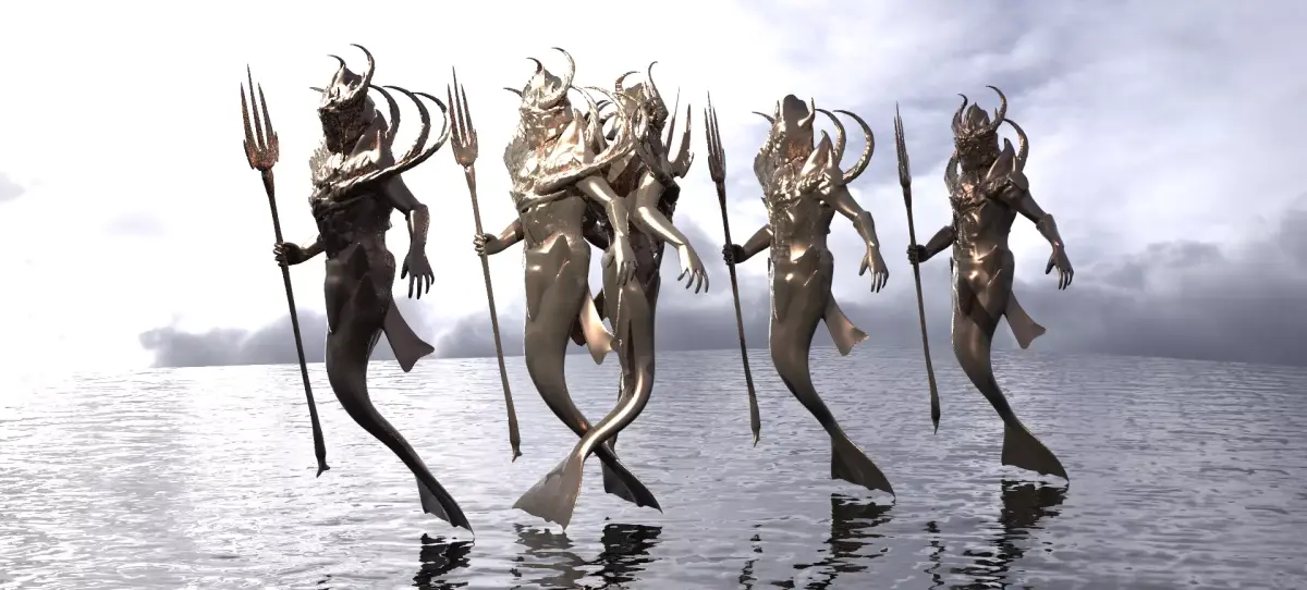 Low poly Merman statue collection  3D model