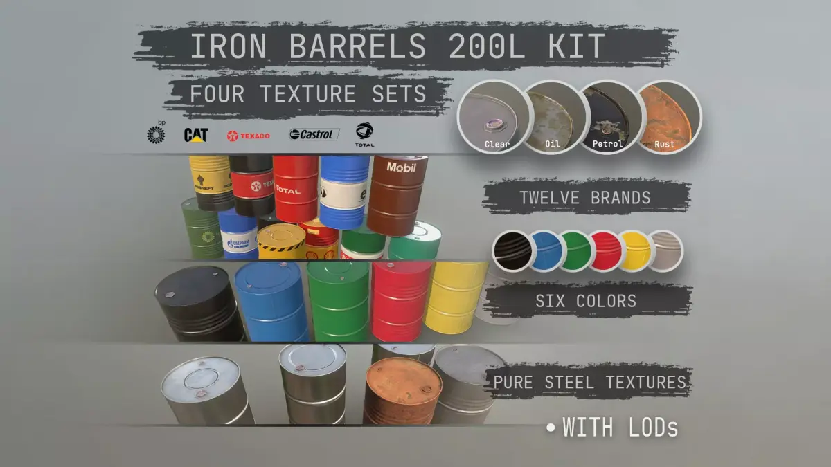 Cargo Iron Barrels 200L 3D Model Pack