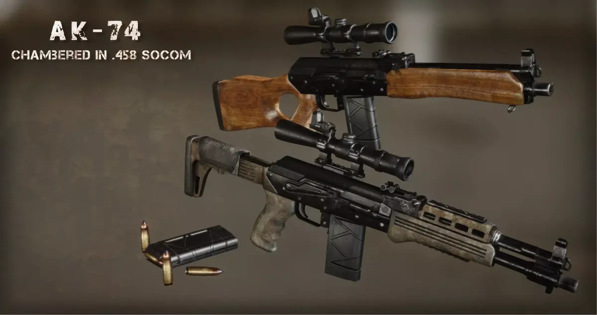 AK-74 458 SOCOM - Two variants Low-poly 3D model