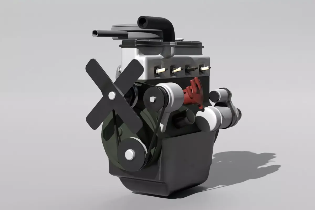 Old straight engine inline engine - simple 3D model