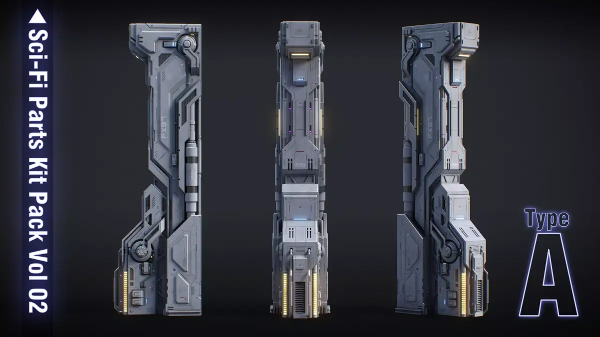 Sci-Fi Parts Kit Pack Vol 02 A-PBR Low-poly 3D model
