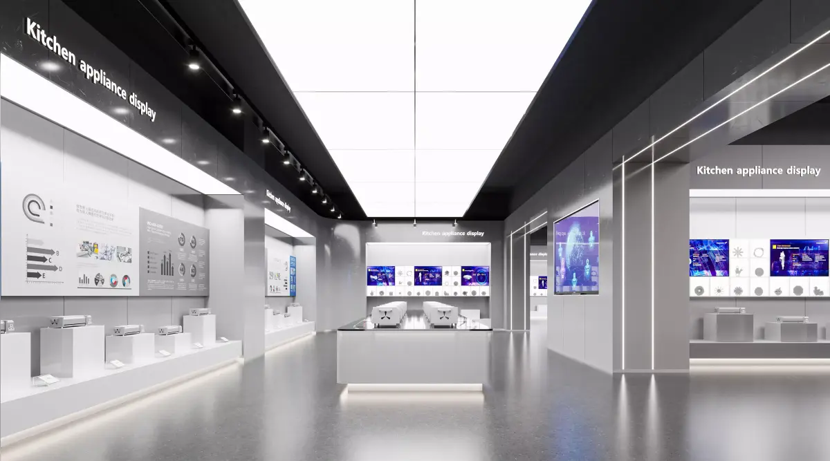 Interior of the modern automotive parts exhibition hall 3D model