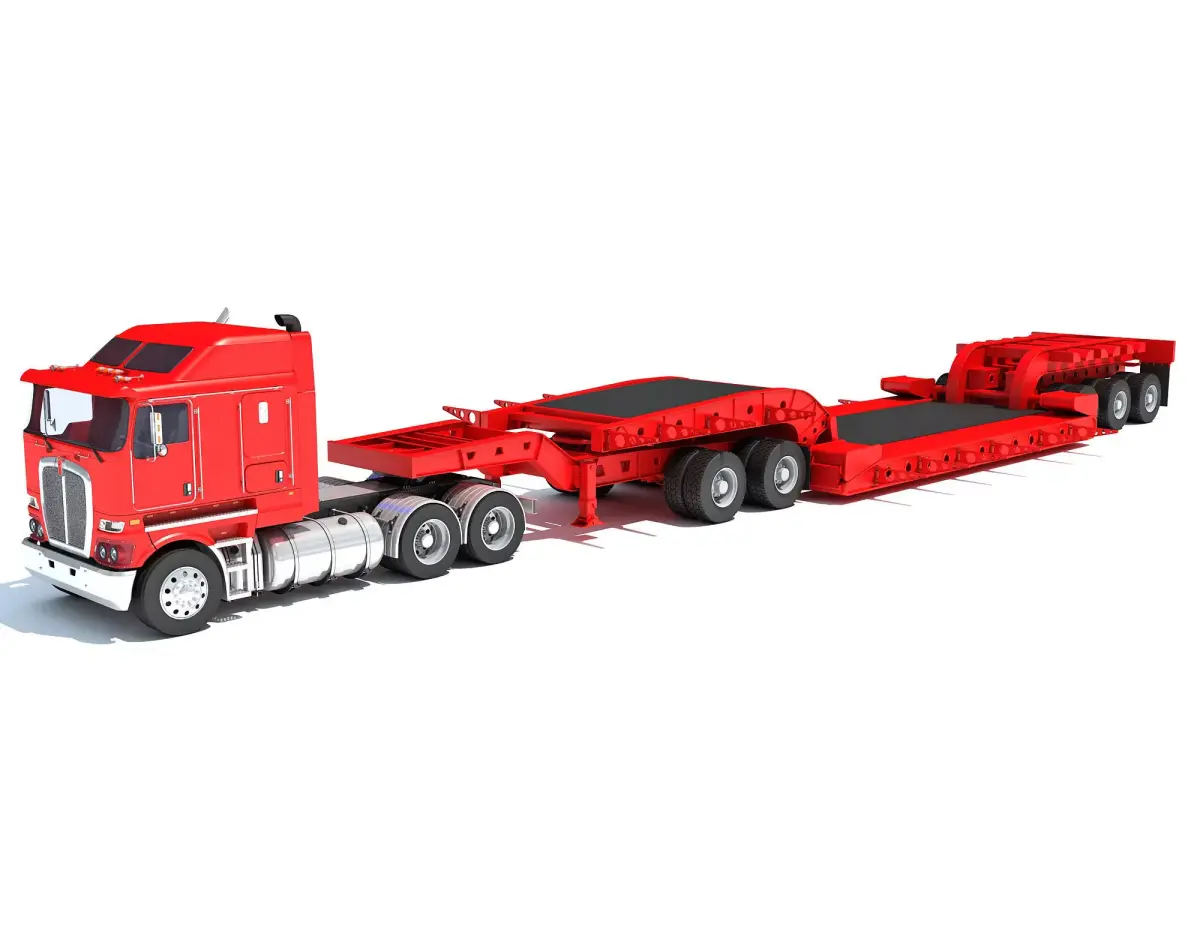 Truck with Lowboy Trailer 3D model order