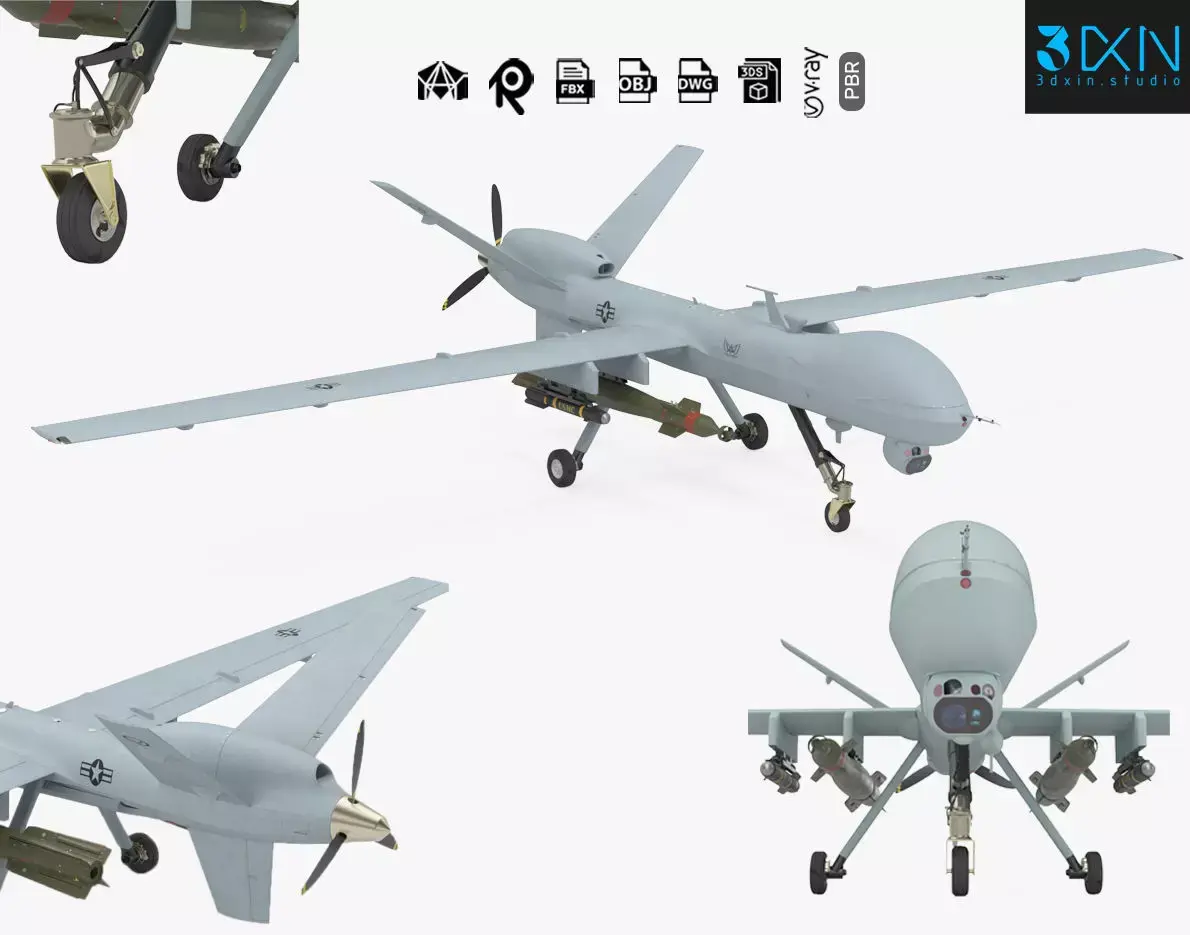 General Atomics UAV MQ-9 Reaper Military Aircraft Drone 3D model