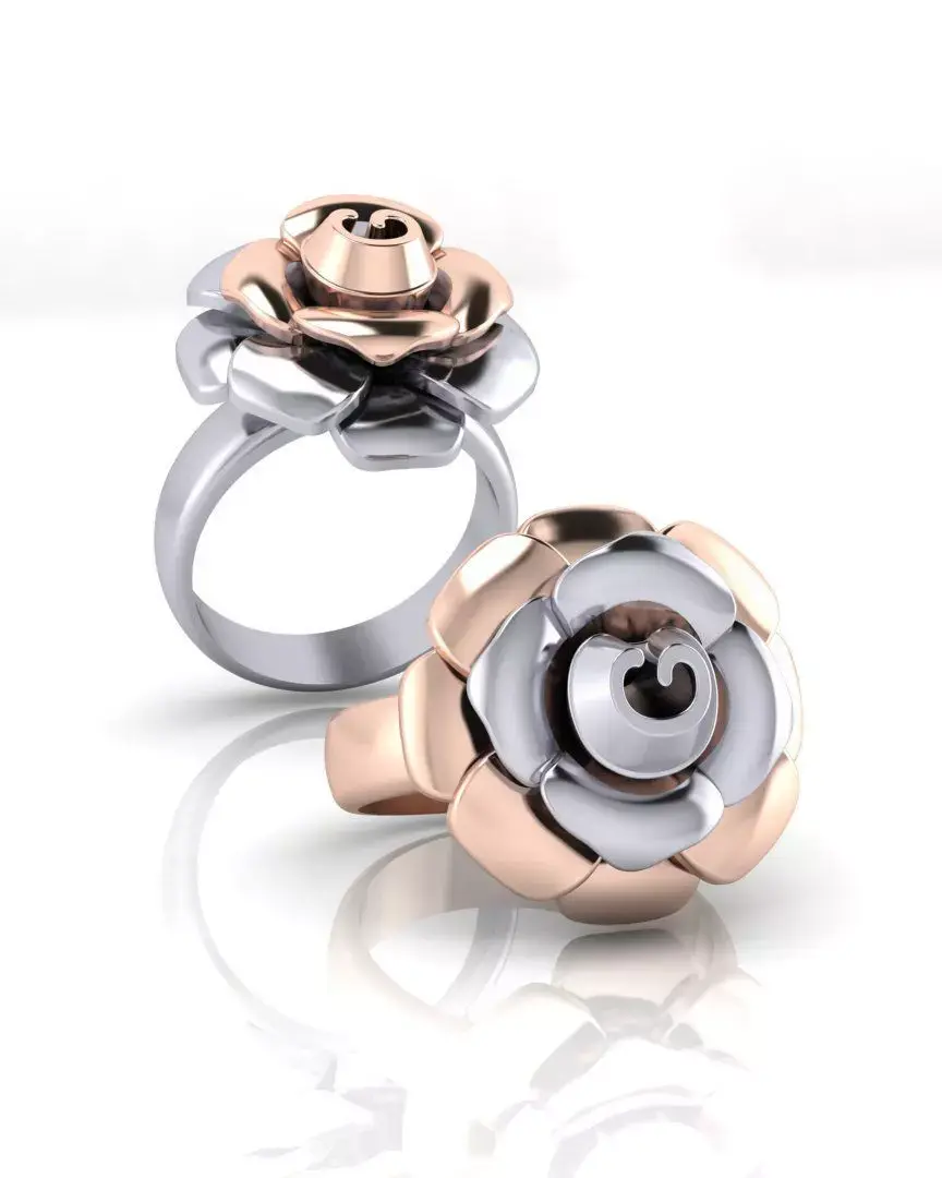 rose flower gold ring 3 part 3D print model