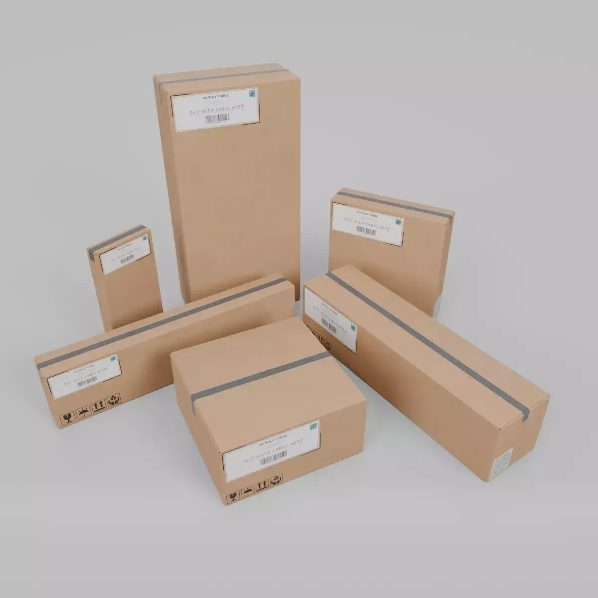 Multi-Purpose Cardboard Boxes - Rigged and Customizable Set 3D Model Pack