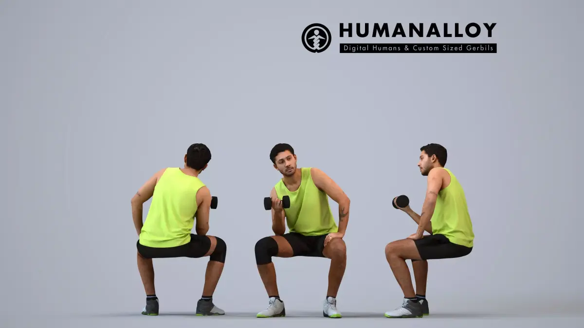 00533Levi005 - Adult Caucasian male crouching during exercise 3D model