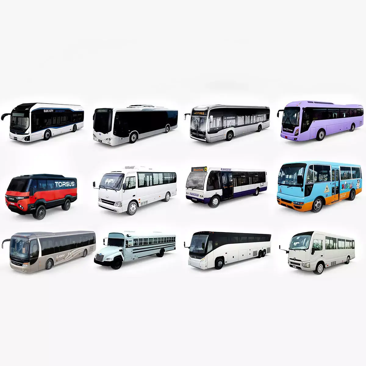 12 lowpoly Buses Vol1 Low-poly 3D model