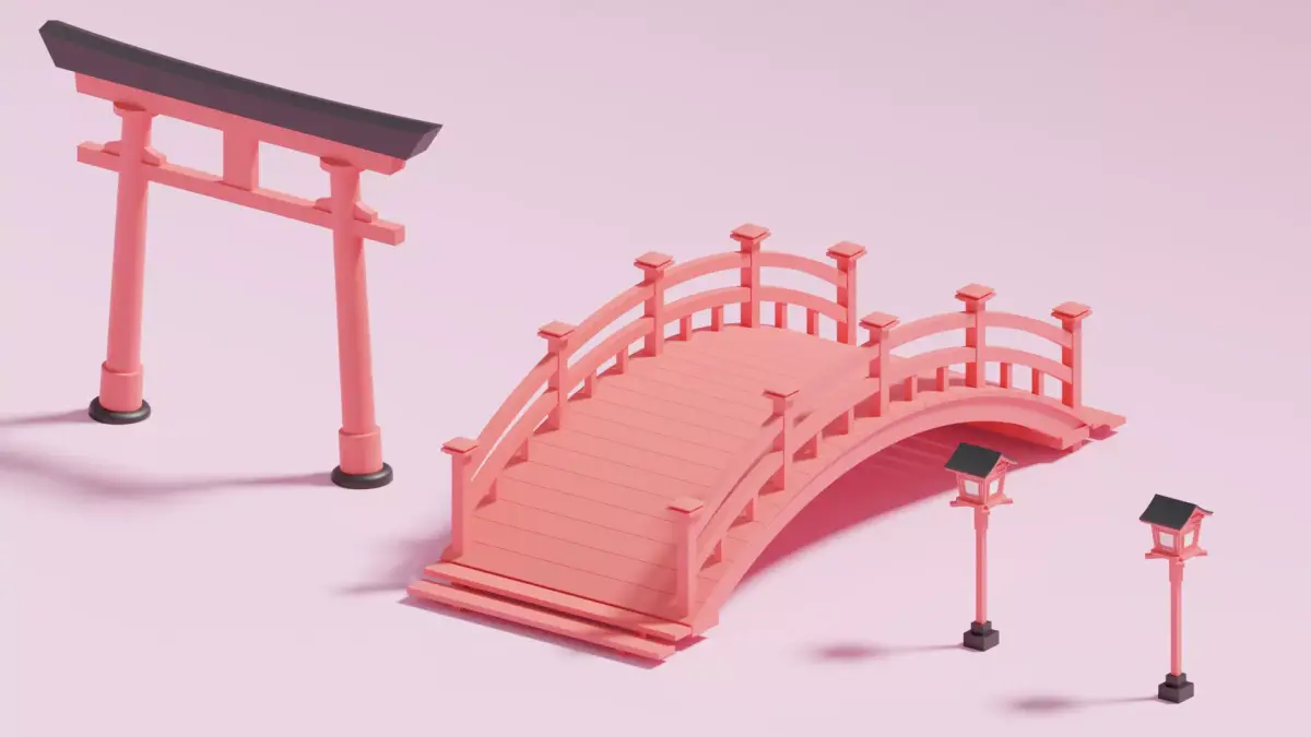 Japanese Bridge Street Lamp Torii Gate Low-poly 3D model