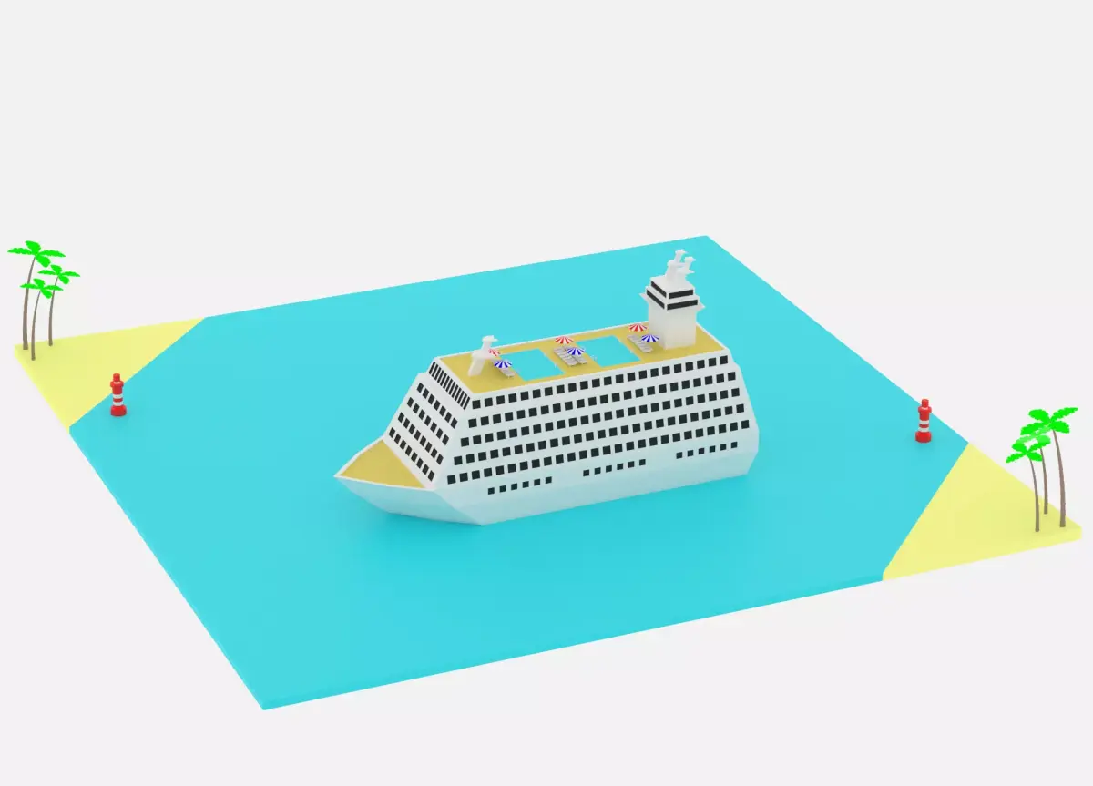 Lowpoly Cartoon Cruise Ship Low-poly 3D model