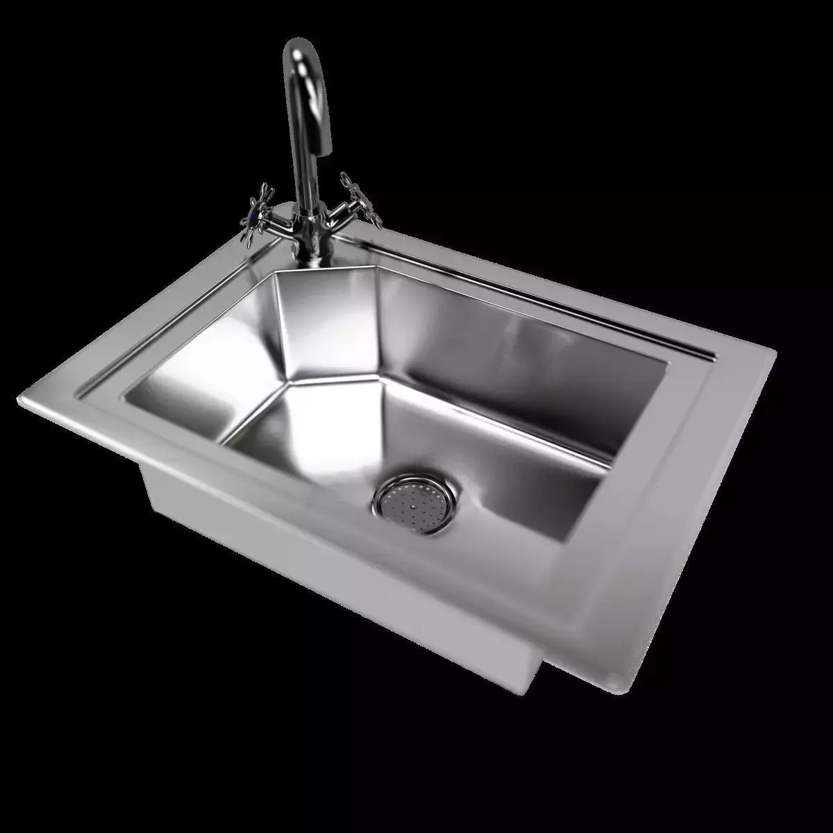Kitchen Sink with Water Tap and Drain 3D model