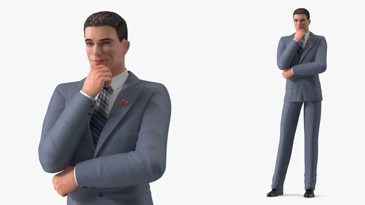 Democrat Man Thinking Pose with Democratic Icon 3D model