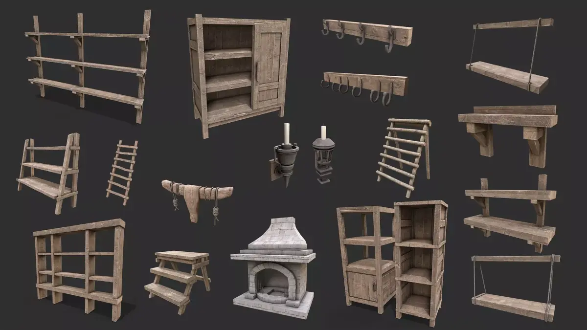 Medieval Environment Props 10 Living Room Decor Props Pack Low-poly 3D model