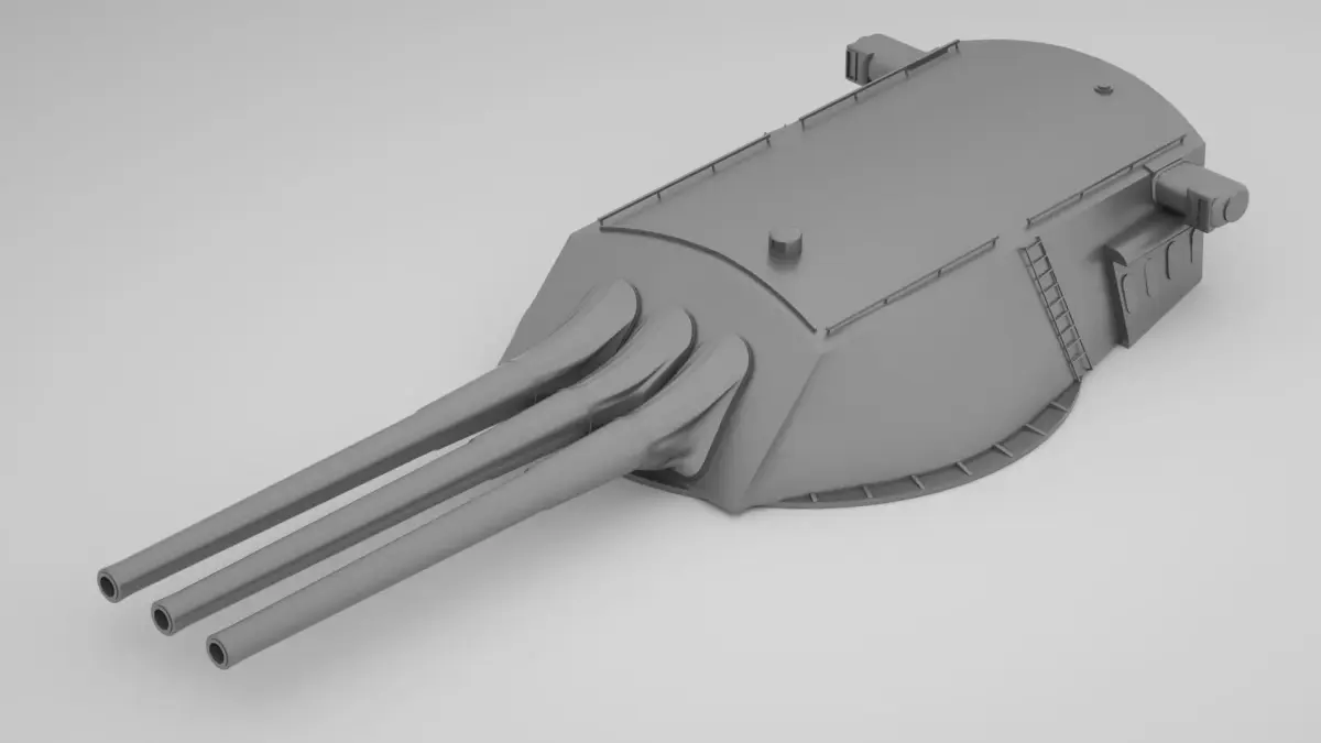 14 inch - 356mm 45 Mk8 Triple Turret Naval Gun USS Arizona 3D model
