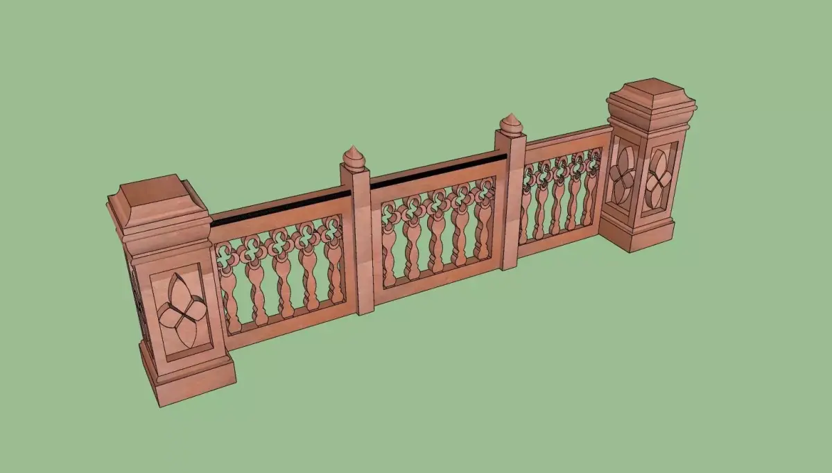 indian jodhpuri stone railing with balester 3d modal Low-poly 3D model