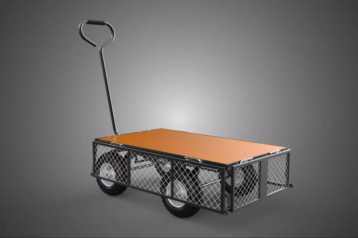 VERSATILE FOLDED METAL GRID SIDE MESH CAGE TROLLEY CART WAGON 4W 3D model