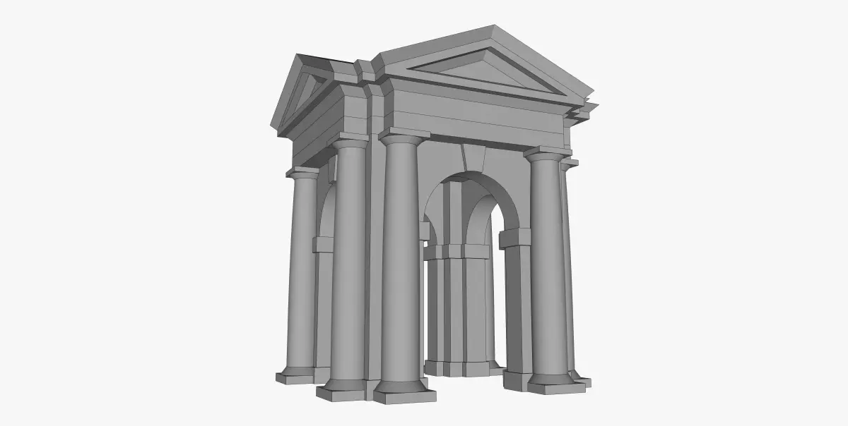 Arched portico in the mas Tuscan order with freestanding columns Low-poly 3D model
