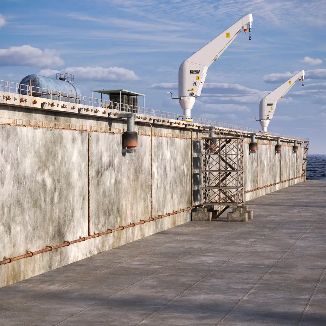 Seasight Davits Cranes Installed in Ship Dry Dock 3D model