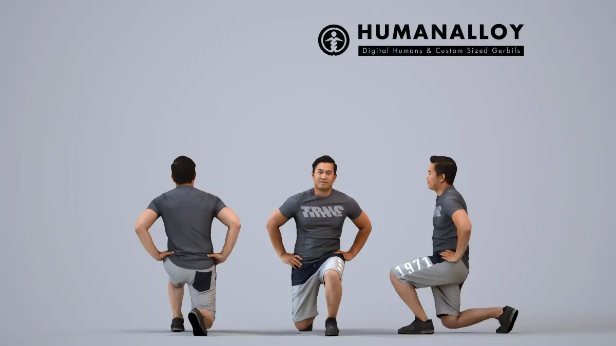 00386Mansur011 - Adult Asian man crouching during exercise in 3D model