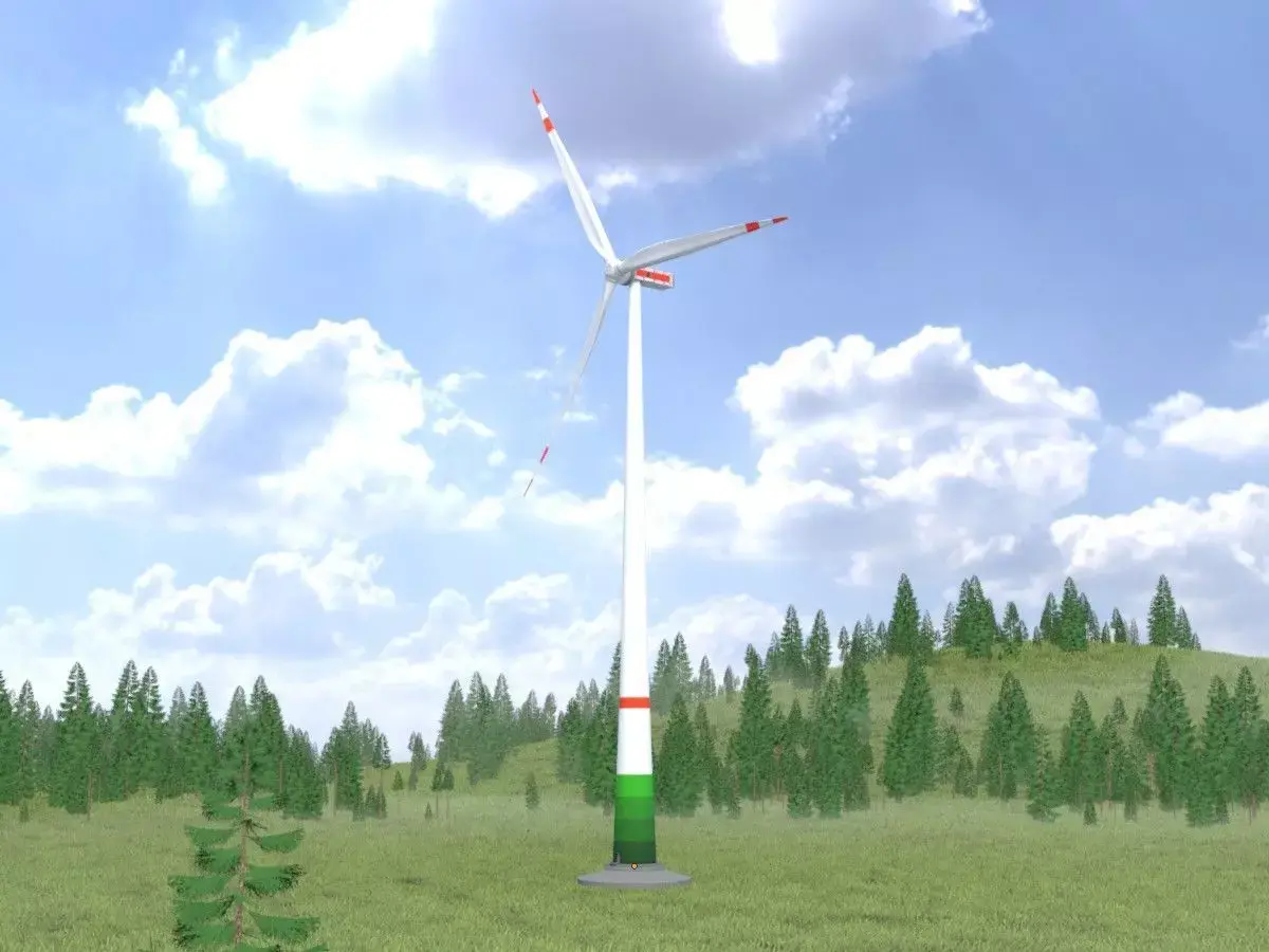 Wind-turbine with foundation E1 H-160 RD 138 m Low-poly 3D model