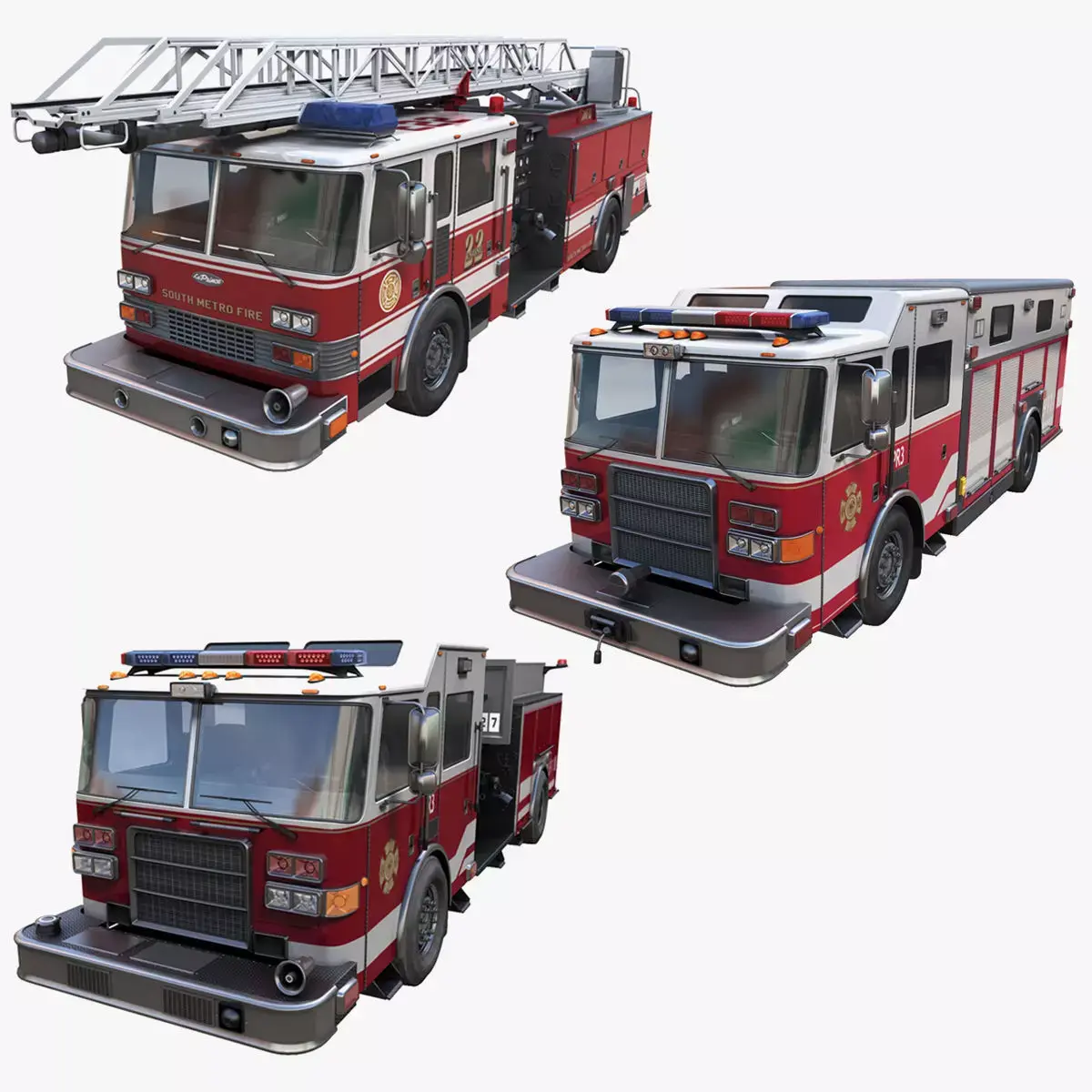 American Fire trucks collection 3D Model Pack