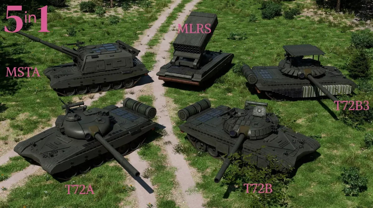 T72 5in1 Pack MSTA-S MLRS T72-B T72-B3 Low-poly 3D model
