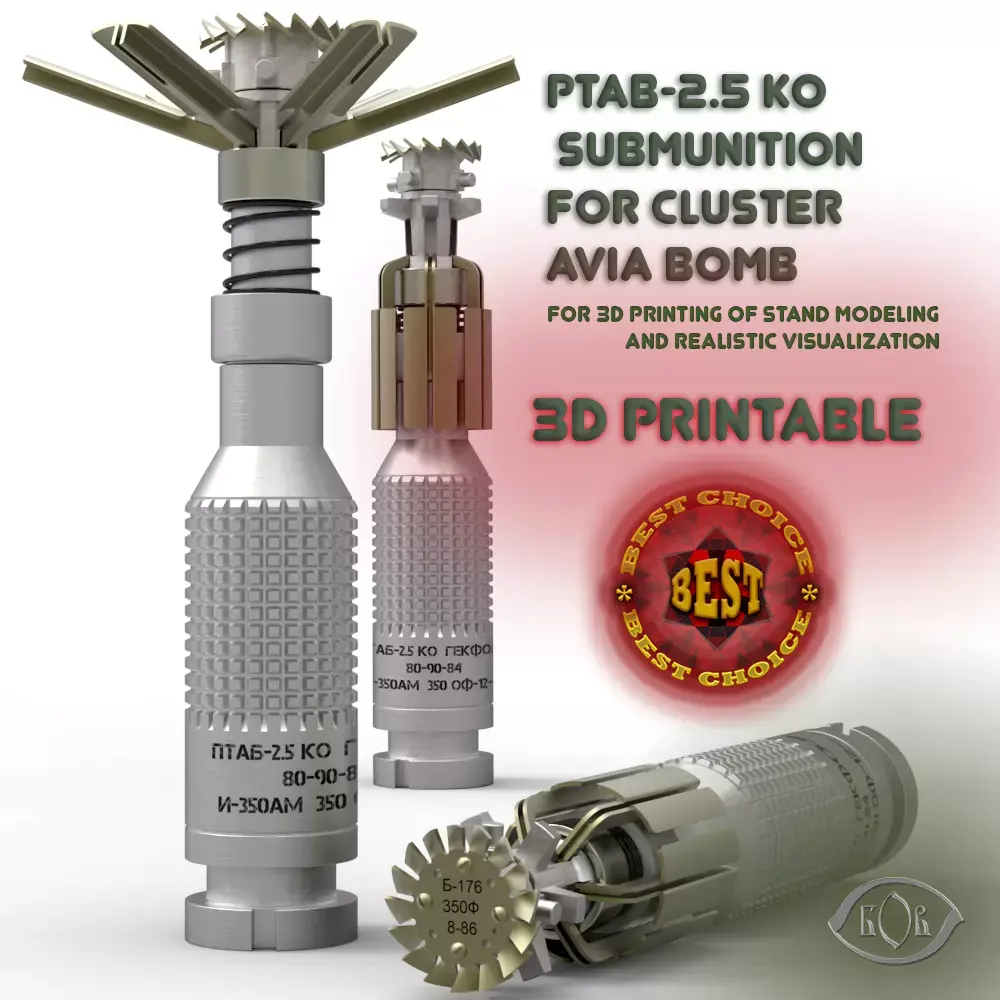 Submunition for cluster avia bomb  PTAB 2 5 KO 3Dprintable  3D model