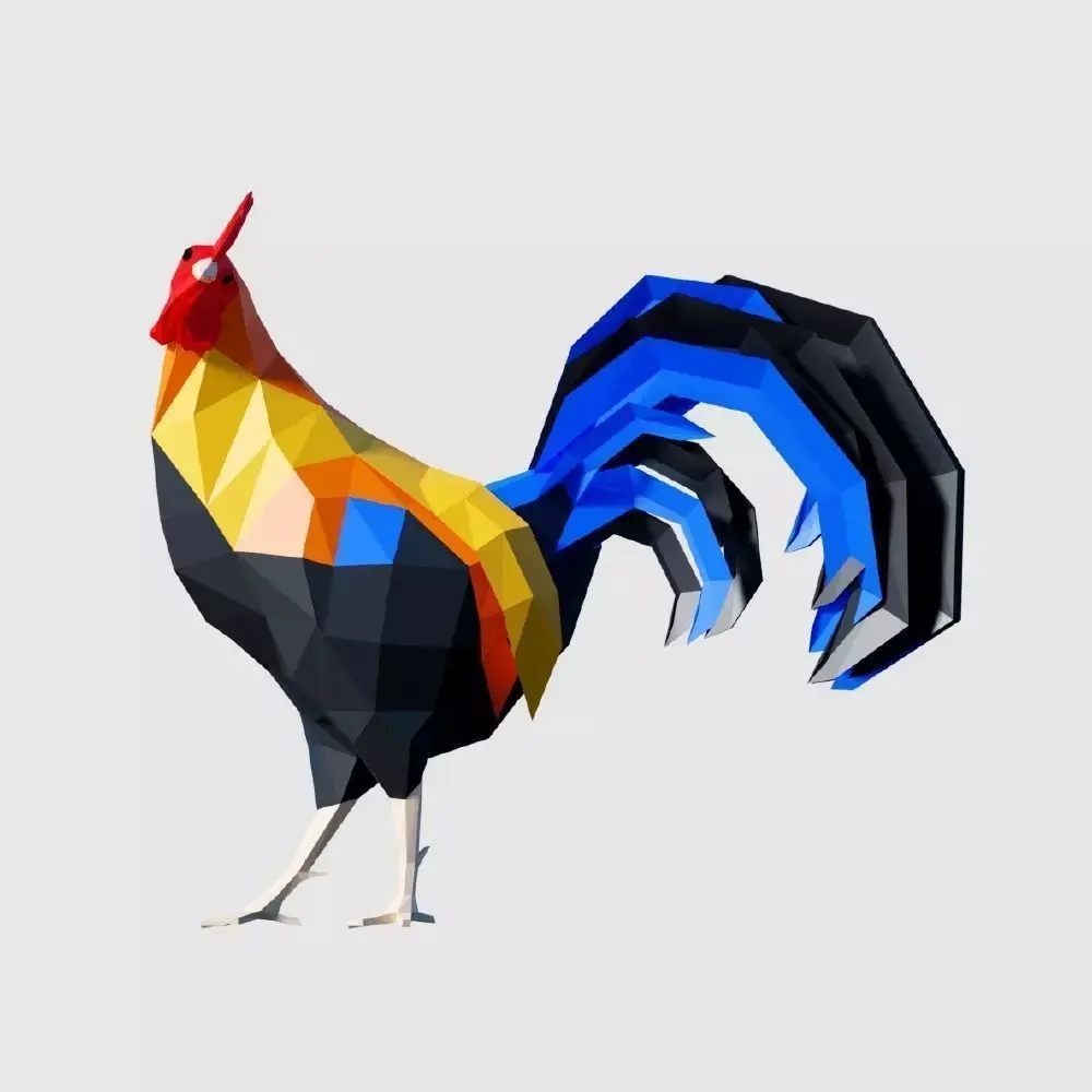 Rooster colorful Low-poly 3D model purchase