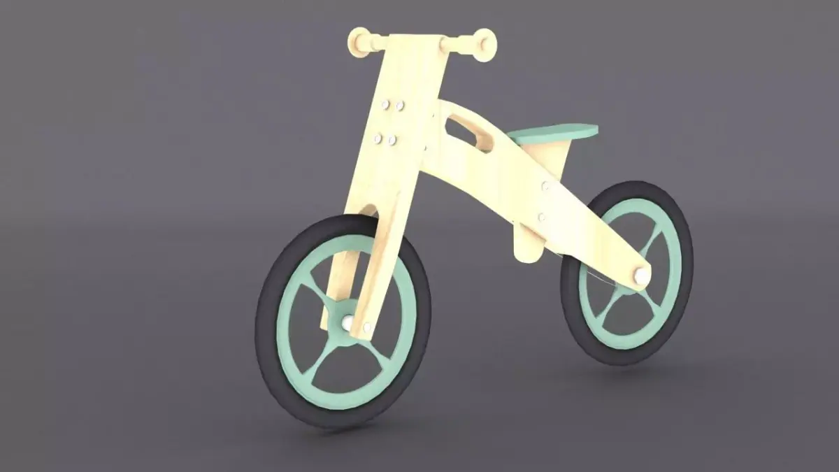 Wooden Balance Bike  Low-poly 3D model