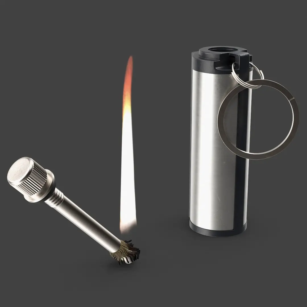Permanent Lighter in Open State with Visible Wick and Flame 3D model