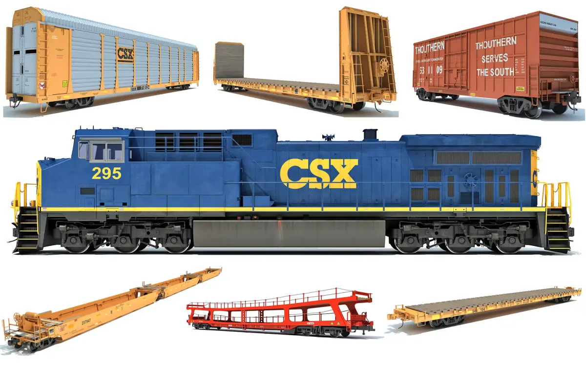Freight Train Locomotive Railroad Cars 3D Model Pack