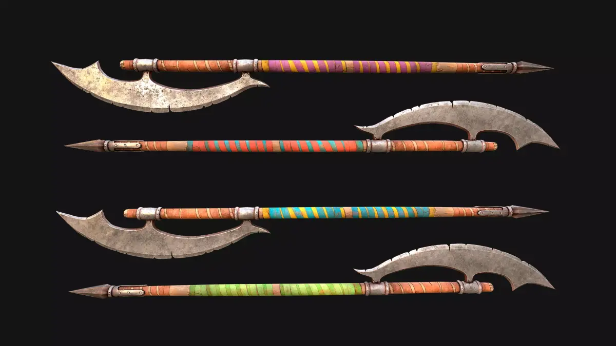 Medieval Polearms Weapon Berdysh Axe Glaive Armory Set Low-poly 3D model