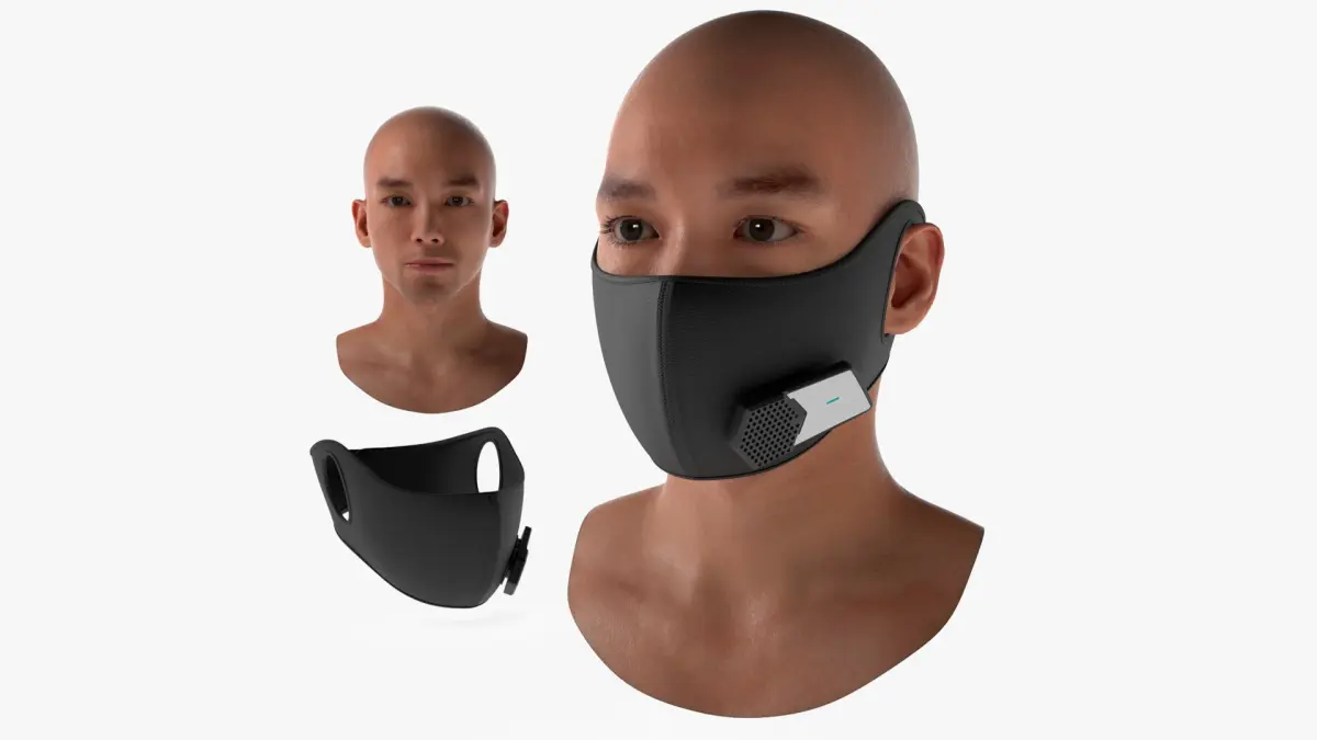 Smart Respirator Mask with Air Module on Face 3D model