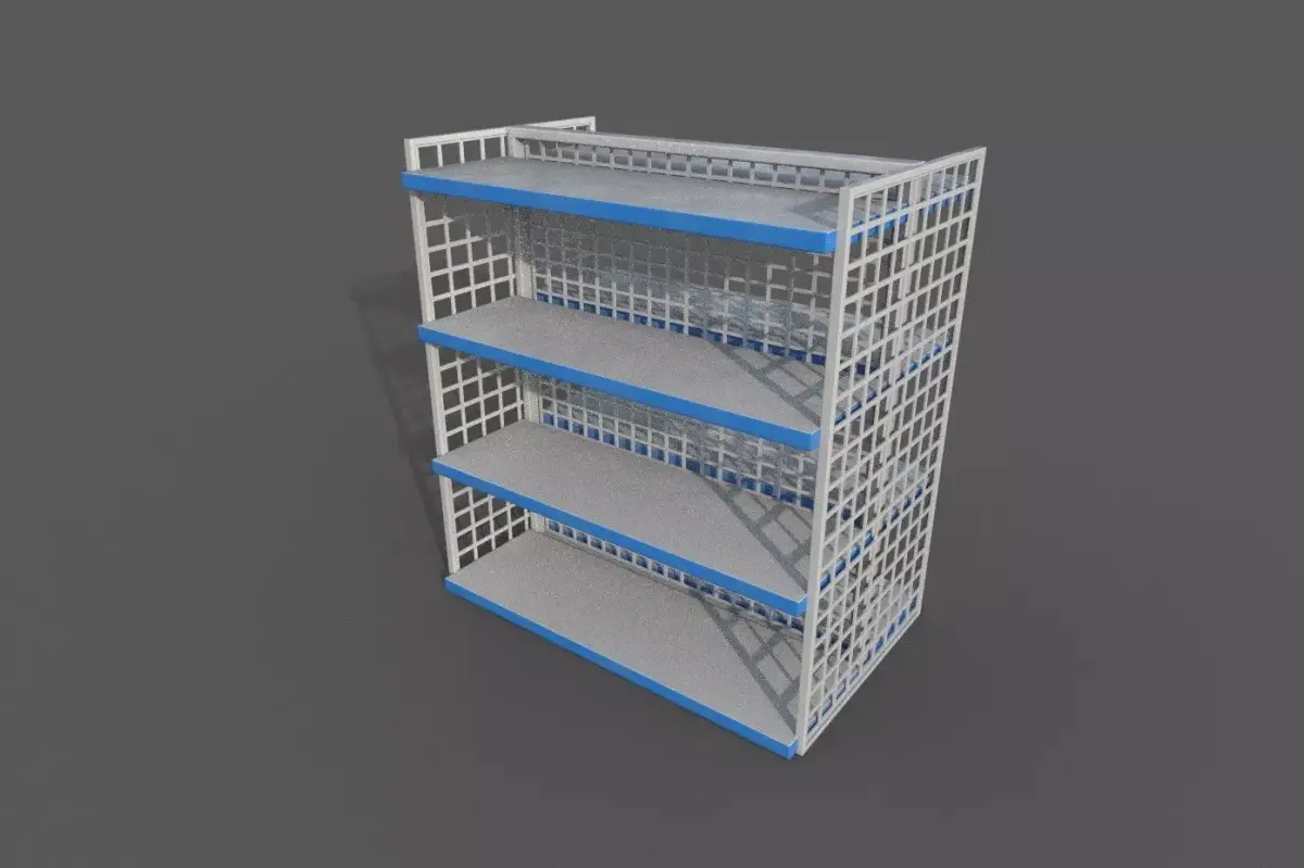 Shop market double rack shelf Low-poly 3D model