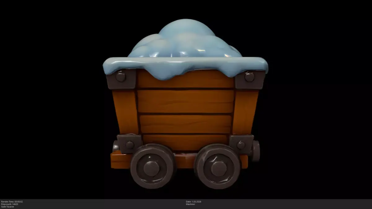 Stylized Snowy Mine Cart Low-poly 3D model