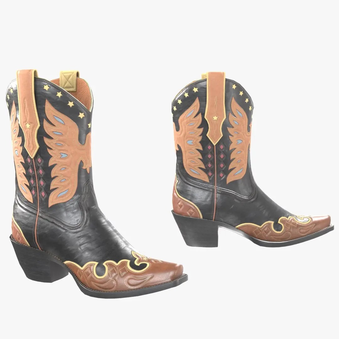 Eagle Star Cowboy Black Boots 3D model
