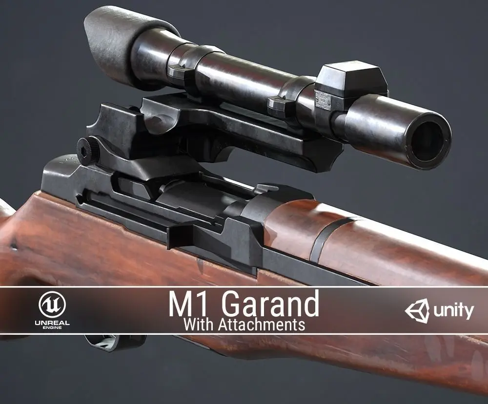 PBR M1 Garand and Attachments Low-poly 3D model