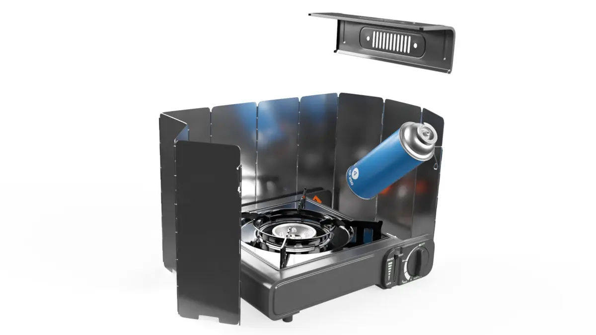 Butane Canister Replacement in Camping Stove Animated 3D model