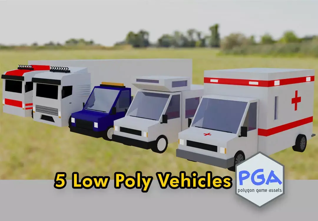 Low Poly Vehicles ambulance in field Free low-poly 3D model
