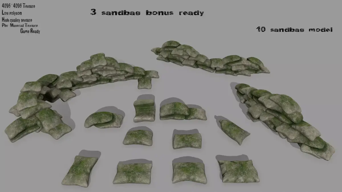 sandbag pile of rocks Low-poly 3D model