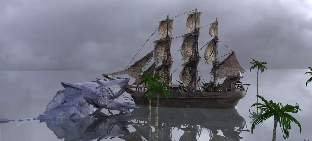 Frigate Ship VS Meg Croc  3D model