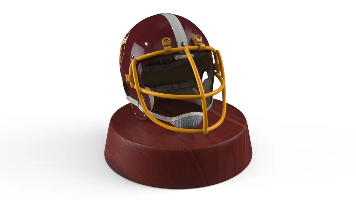 Vintage NY Samurai Helmet on Wood Stand Maroon 3D model