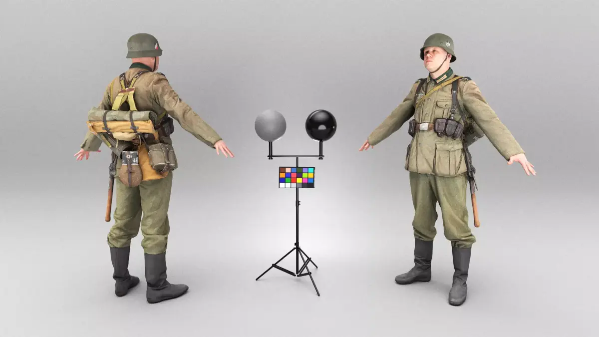 Fully armored Wehrmacht soldier in A-pose 438 Low-poly 3D model