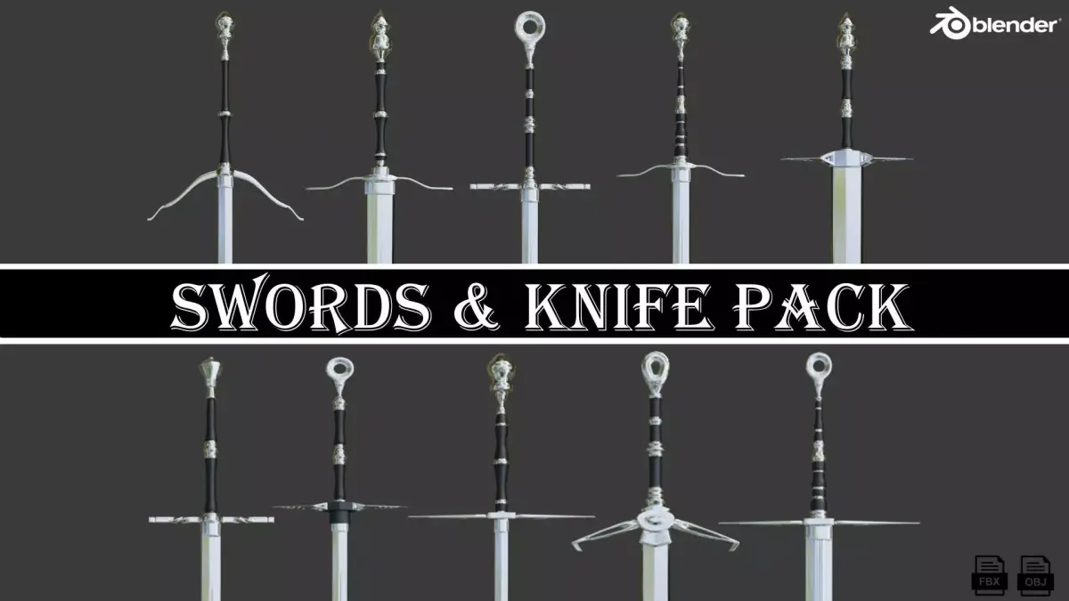 Swords and Knife Pack 16 Models Low-poly 3D model