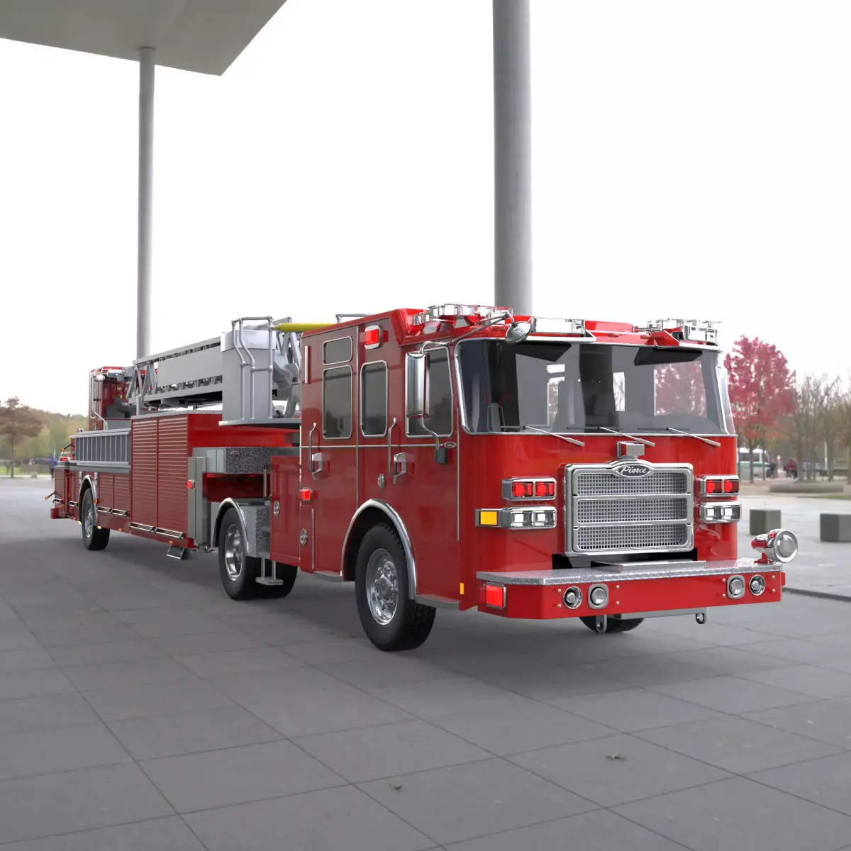 Firetruck Pierce Ascendant 107 Heavy-Duty Tiller Aerial Ladder Low-poly 3D model