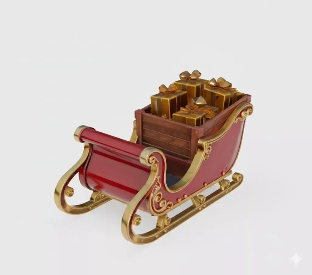 Santa Golden Gift Sleigh 3D Model Low-poly 3D model