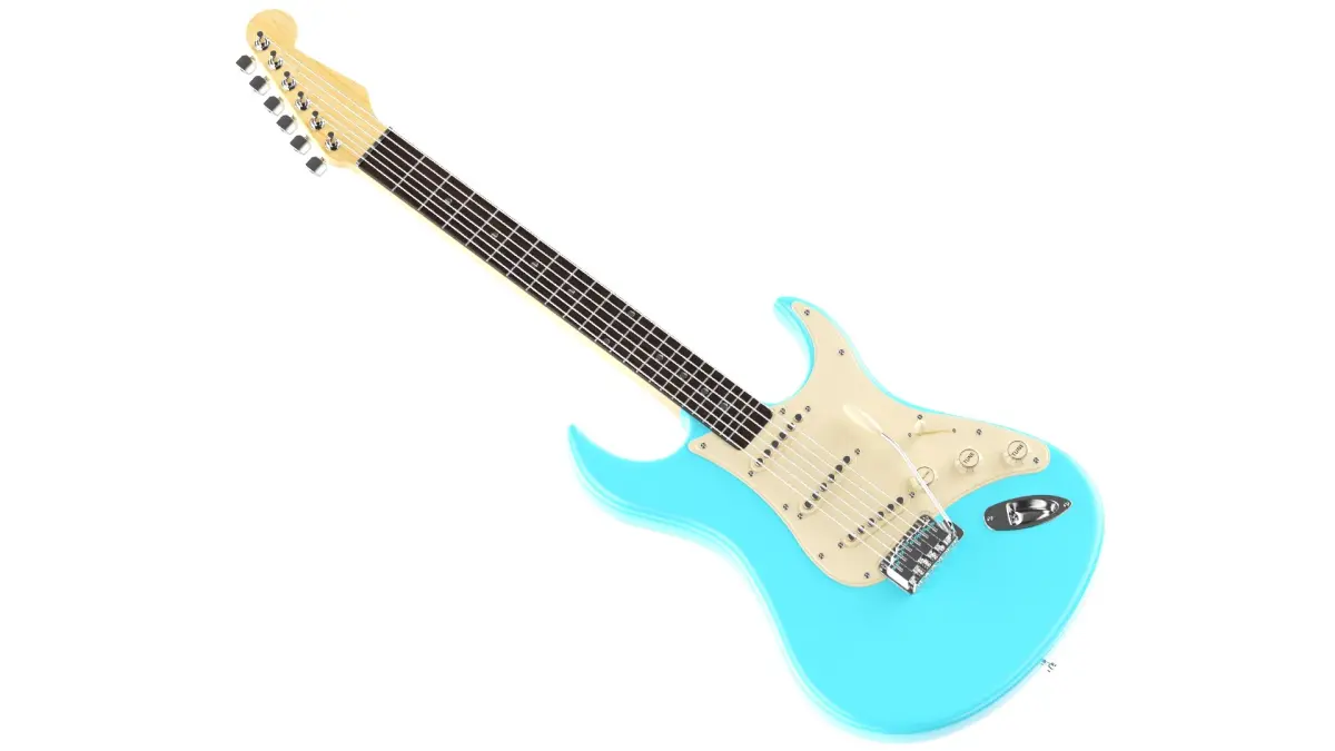 Detailed Electric Guitar Blue 3D model