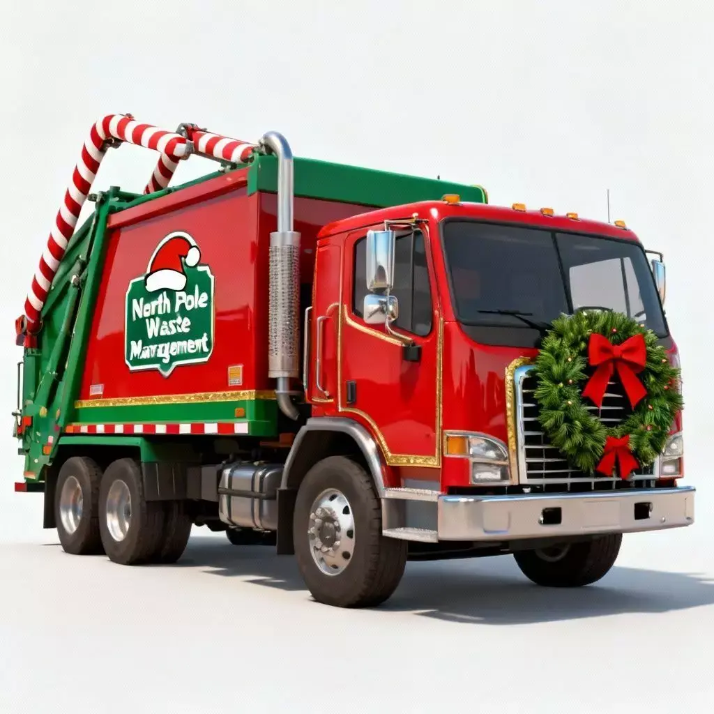 North Pole Christmas Garbage Truck 3D Model - Waste Vehicle Low-poly 3D model